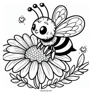 Pretty Little Bee Coloring Page Perched On A Daisy