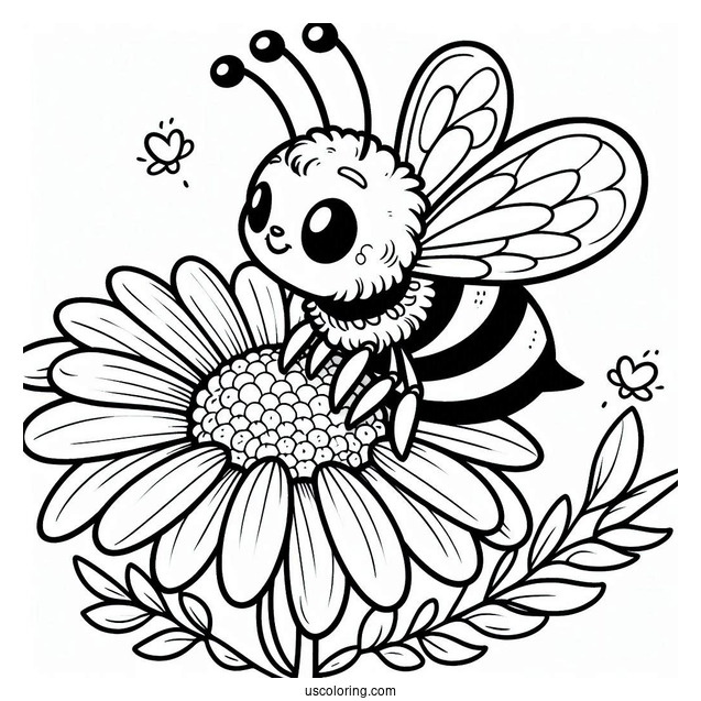 Pretty Little Bee Coloring Page Perched On A Daisy