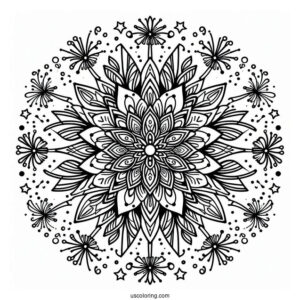 New Year Coloring Page Of Fireworks Mandala