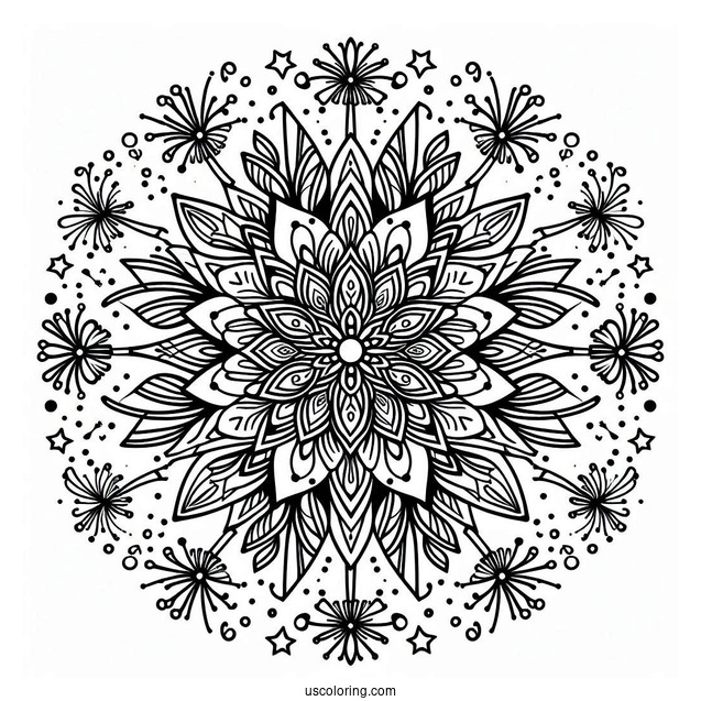 New Year Coloring Page Of Fireworks Mandala