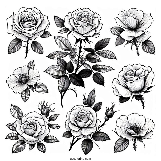 Assorted Wild Roses To Color