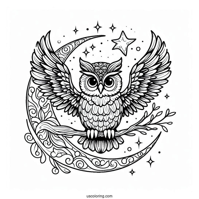 Owl Waving Wing Under The Moon