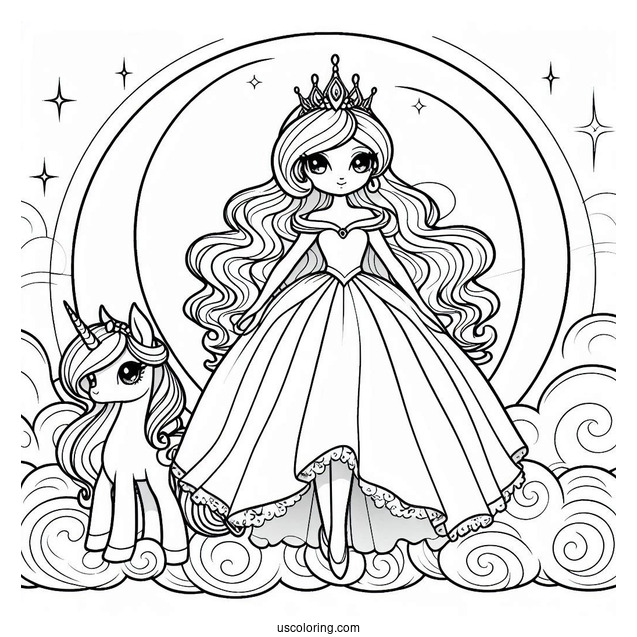 Elegant Princess Luna Coloring Page Standing On A Cloud