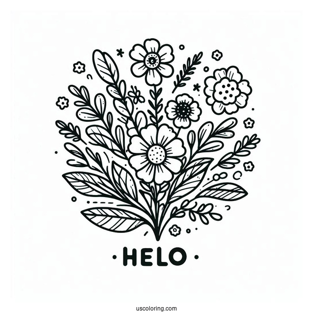Hello Spring Coloring Page Flower Bouquet
