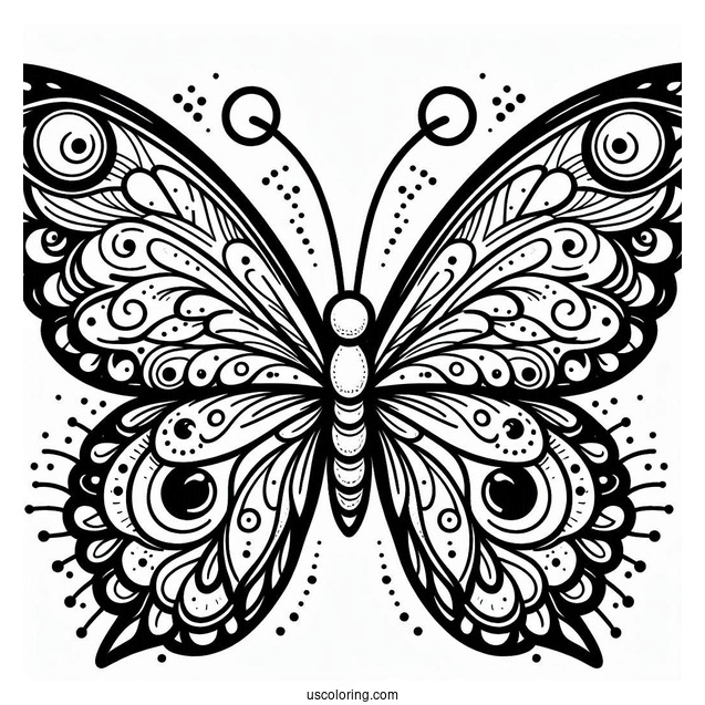 Butterfly With Large Wings Coloring In For Kids