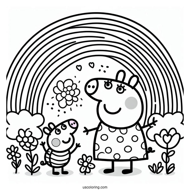 Coloring Page Of Peppa Pig Themed Rainbow