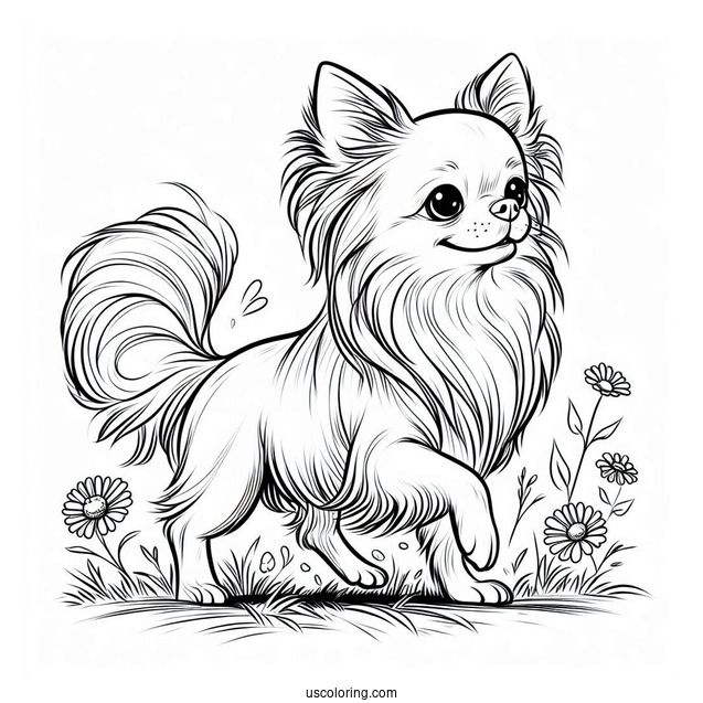 Happy Long Hair Chihuahua Coloring Page Walking On Grass