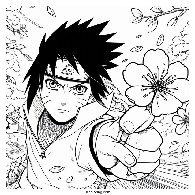 Sasuke Coloring Page Saving Sakura During Great Ninja War