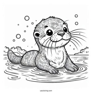 Furry Otter Coloring Page Floating In The Water