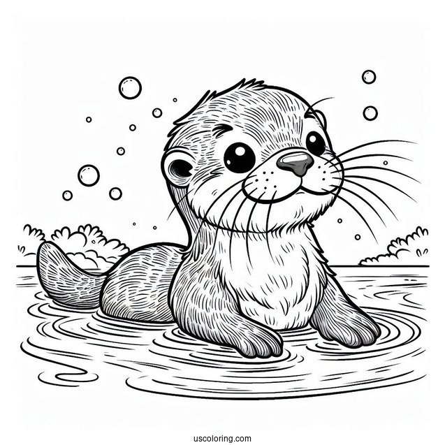 Furry Otter Coloring Page Floating In The Water
