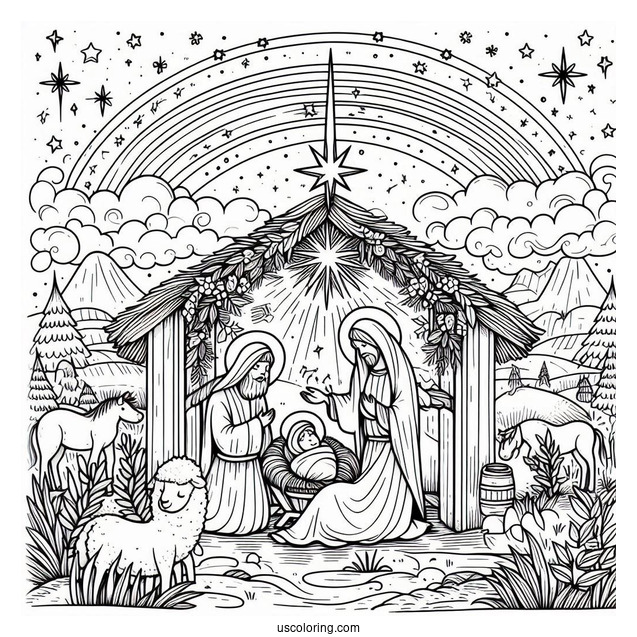 Easy Nativity Coloring Page For Kids