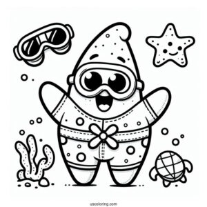 Patrick Star Coloring Page In Onesie And Goggles