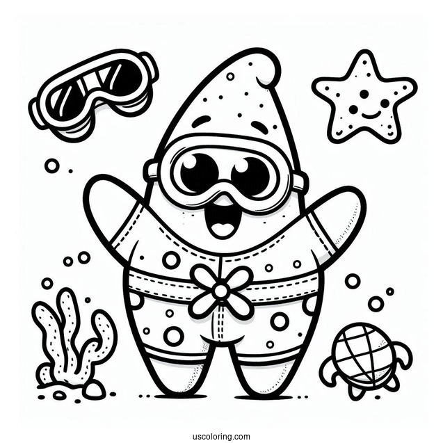Patrick Star Coloring Page In Onesie And Goggles