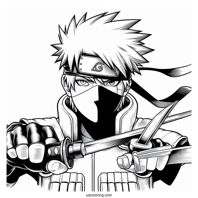 Realistic Kakashi Coloring Page With His Kunai And Icha Icha Book