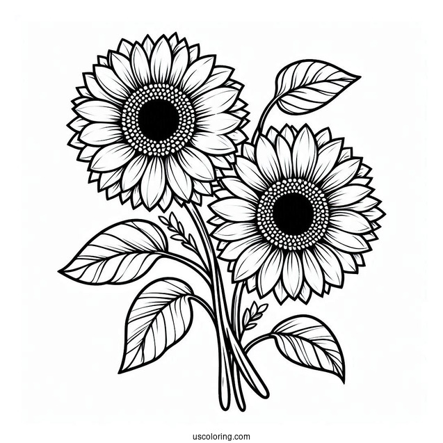 Two Smiling Sunflowers To Color In