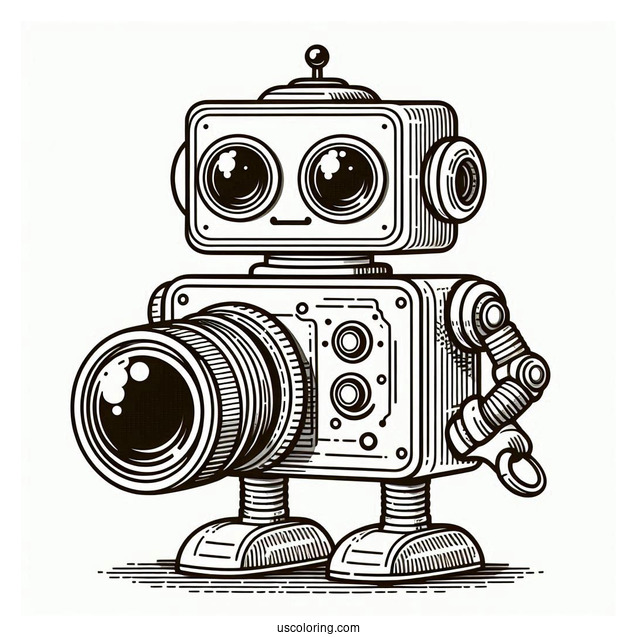 Retro Robot With A Single Lens Coloring Page For Kids