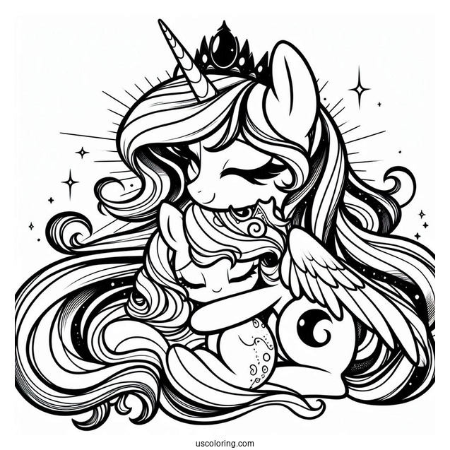 Twilight Sparkle Hugging Princess Luna Coloring Page