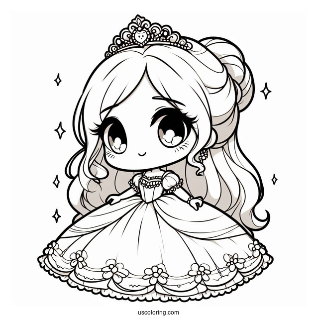 Chibi Princess Coloring Page In Ball Gown