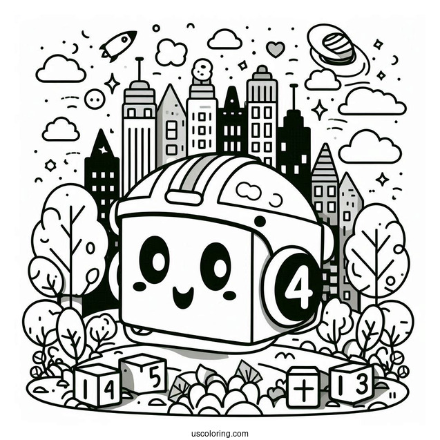 Numberblocks Coloring Page14 Outdoor Wearing Helmet