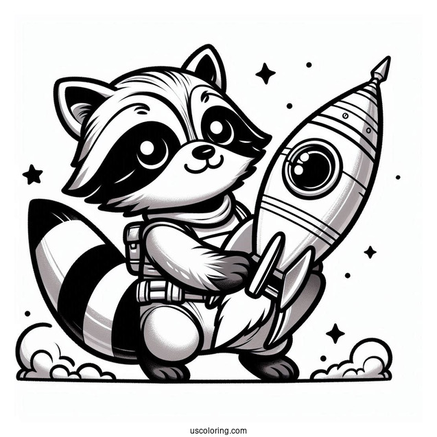 Rocket Raccoon Coloring Page Holding A Normal Racoon For Kids
