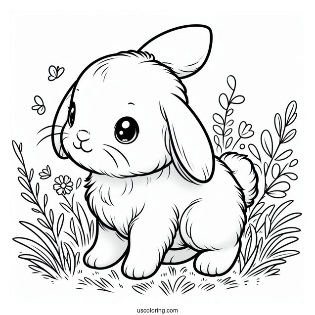 Baby Rabbit Standing In Grass Coloring Page
