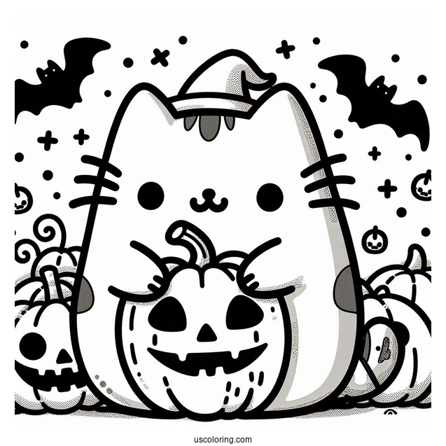 Pusheen With Jack O Lantern During Halloween