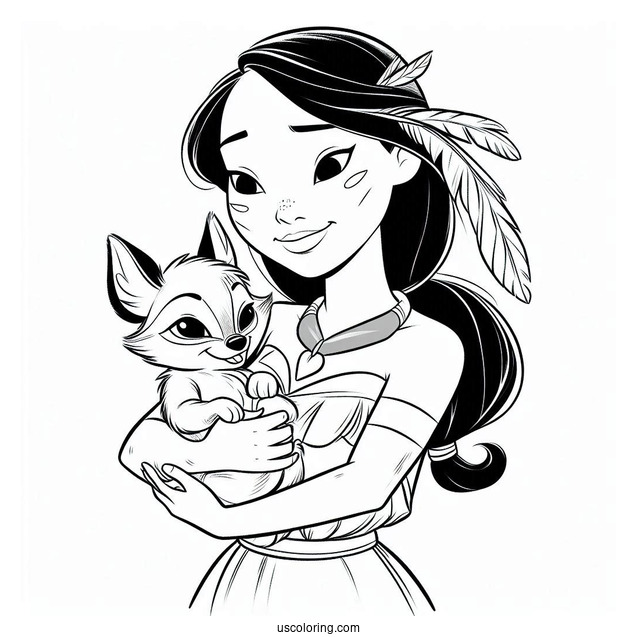 Coloring Page Of Pocahontas Carrying Meeko