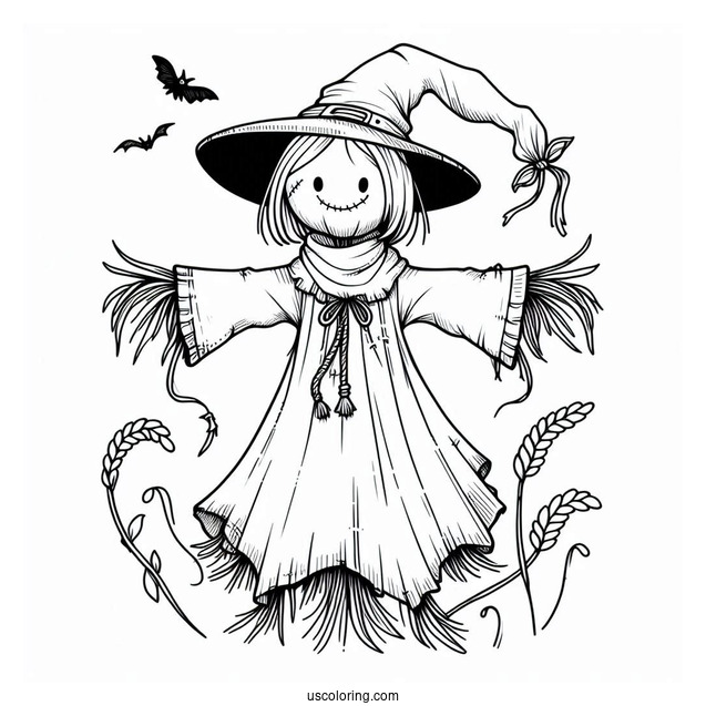 Halloween Scarecrow Coloring Page With A Long Cape