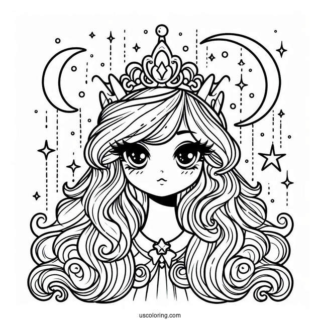 Pretty Princess Luna Coloring Page With Crown And Stars Behind Her