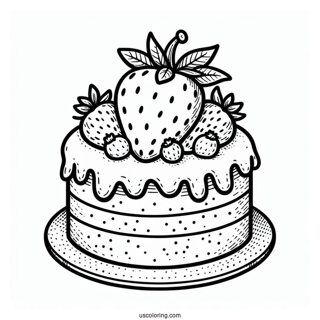 Strawberry Cake Coloring Page