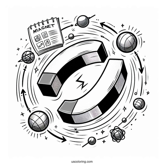 Science Coloring Page Of Magnet Showing Magnetic Force