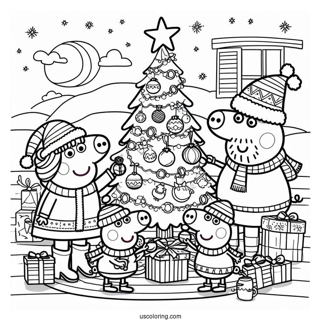 Peppa Pig Family Setting Up Christmas Tree