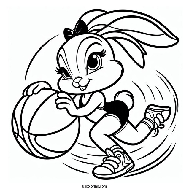 Simple Lola Bunny Twirling Basketball Coloring Sheet For Kids