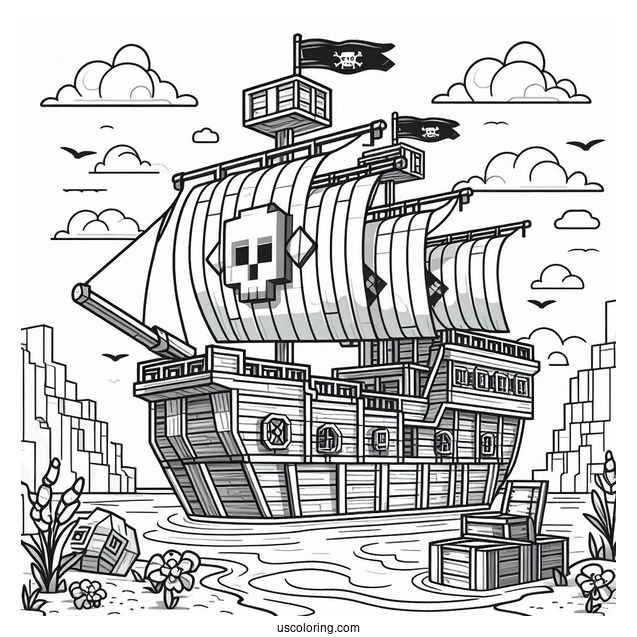 Fun Minecraft Pirate Ship Coloring Page For Kids