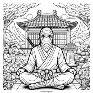 Ninja Meditating In A Japanese Garden