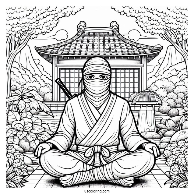 Ninja Meditating In A Japanese Garden