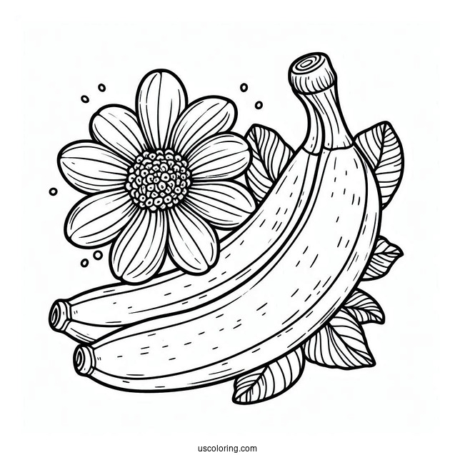 Pretty Banana Coloring Page With A Flower
