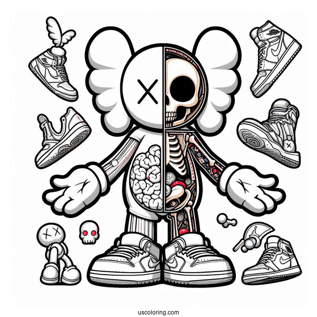 Dissected KAWS Coloring Page Companion In Air Jordan Pose