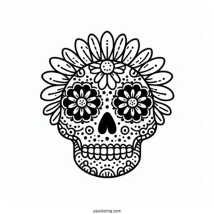 Daisy Patterned Sugar Skull Coloring Page