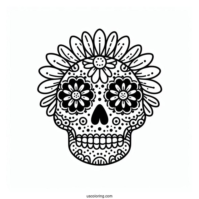Daisy Patterned Sugar Skull Coloring Page
