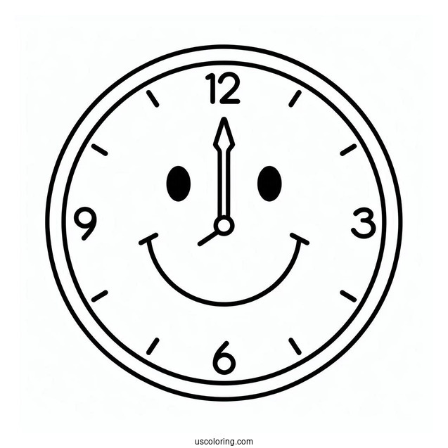 Smiley Face Clock Coloring Page