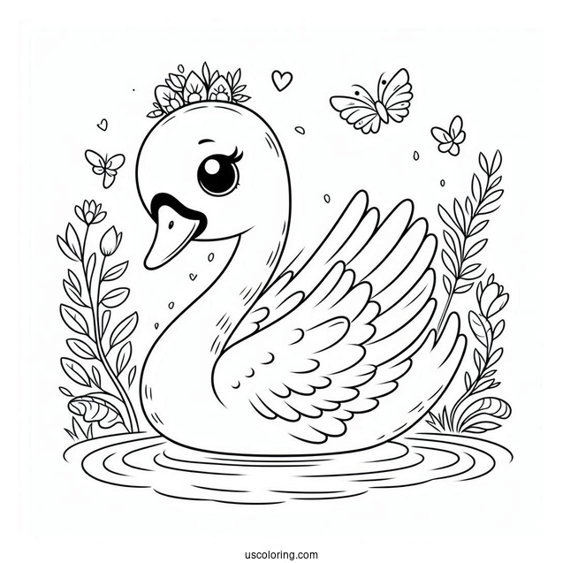 Swan Coloring Page With Big Round Eyes