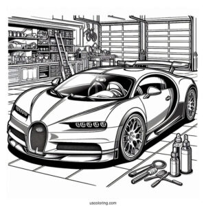 Parked Bugatti Coloring Page Chiron In garage