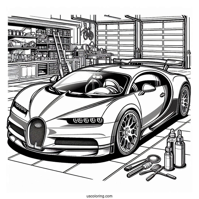 Parked Bugatti Coloring Page Chiron In garage