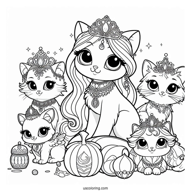 Palace Pets Coloring Page Of Whisker Haven Berry, Petite, Ms. Featherbon, Treasure, Dreamy, Pumpkin, And Sultan