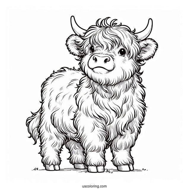 Fluffy Highland Cow Coloring Sheet For Kids