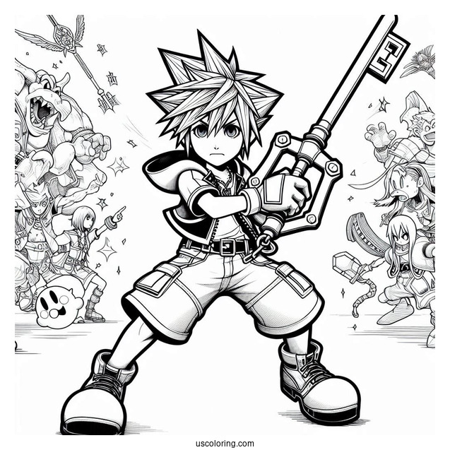 Super Smash Bros Coloring Page Of Sora Holding Keyblade