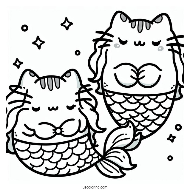 Mermaid Pusheen Coloring Page
