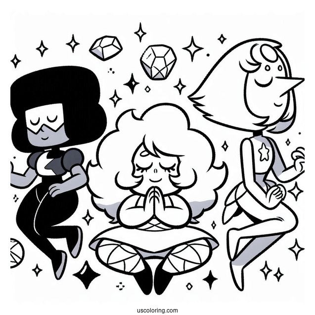 Easy Steven Universe Coloring Page Of Garnet, Amethyst, And Pearl For Kids
