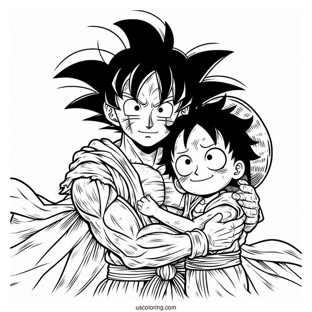 Luffy Coloring Page With His Arms Around Goku